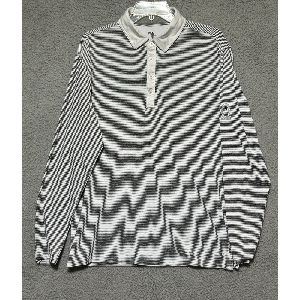 Anderson Ord Polo Shirt Mens M Gray Striped Golf‎ Performance Preppy